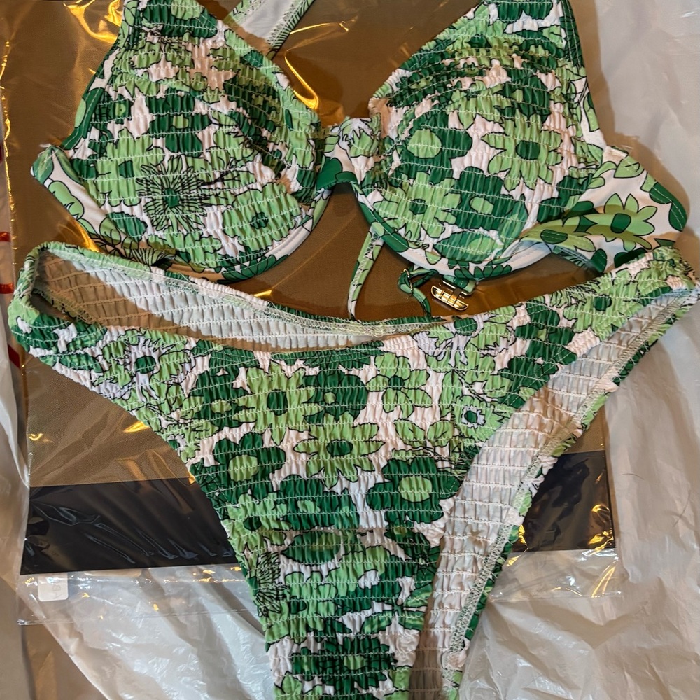 Green Floral Bikini Set